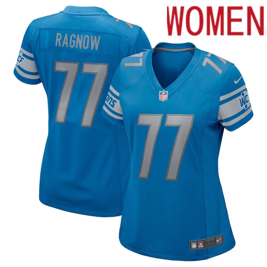 Women Detroit Lions #77 Frank Ragnow Blue Nike Game NFL Jersey->women nfl jersey->Women Jersey